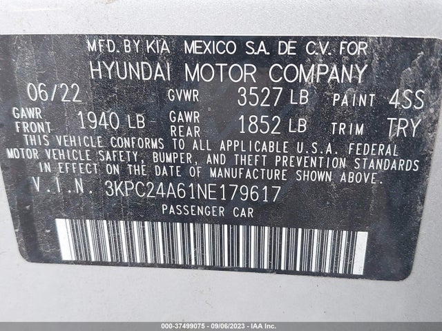 2022 HYUNDAI ACCENT SE VIN: 3KPC24A61NE179617