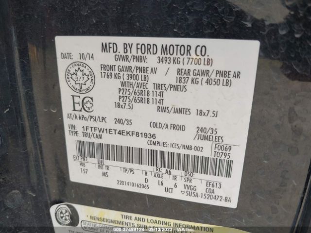 1FTFW1ET4EKF81936 Ford F-150 Xl/xlt/fx4/lariat