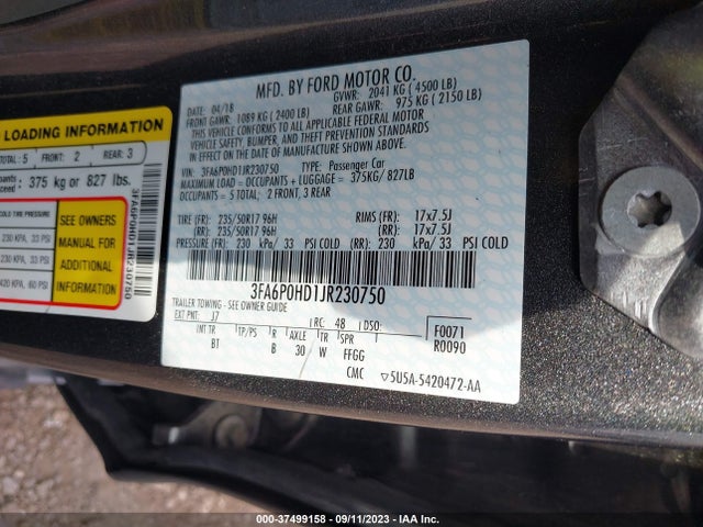 Продаж на аукціоні авто 2018 Ford Fusion Se, vin: 3FA6P0HD1JR230750, номер лоту: 37499158