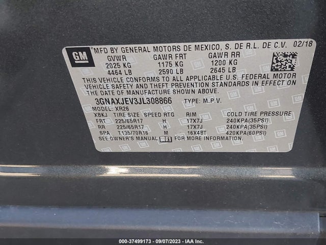 Chevrolet EQUINOX LT 2018 3GNAXJEV3JL308866 Image 9
