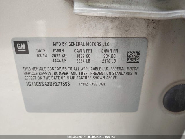 2013 CHEVROLET MALIBU LT VIN: 1G11C5SA2DF271393