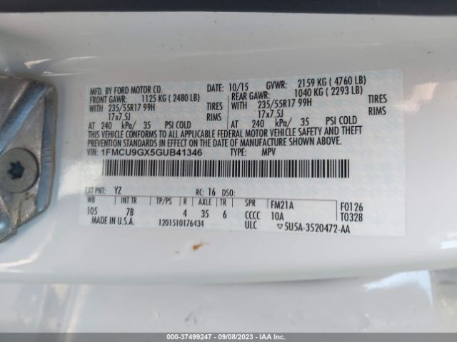 1FMCU9GX5GUB41346 Ford ESCAPE SE