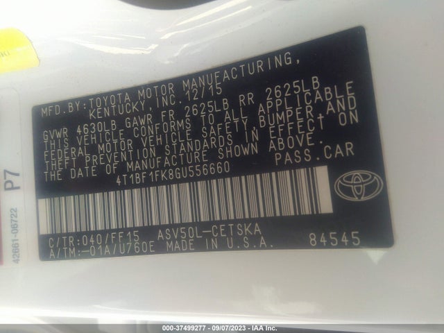 Toyota CAMRY SE 2016 4T1BF1FK8GU556660 Image 9