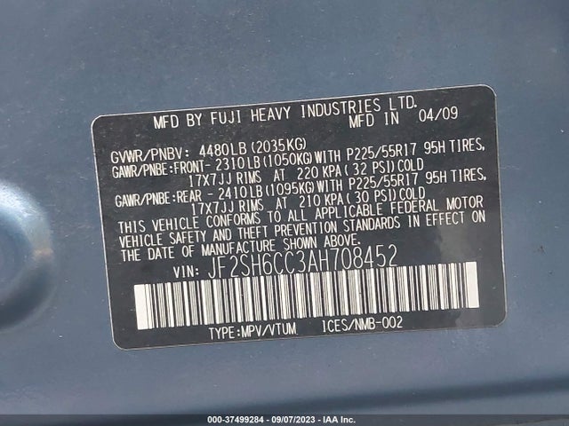 2010 SUBARU FORESTER 2.5X PREMIUM VIN: JF2SH6CC3AH708452