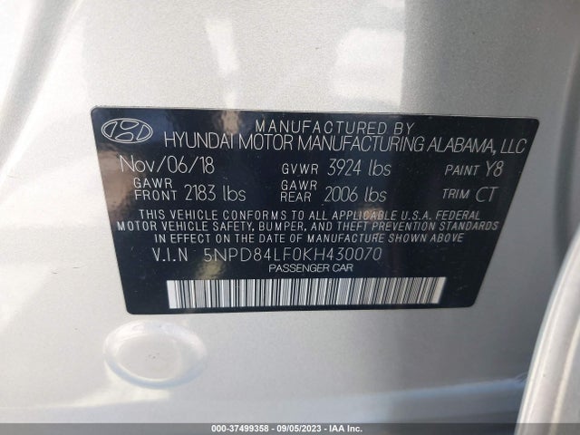 Hyundai ELANTRA SEL 2019 5NPD84LF0KH430070 Image 9