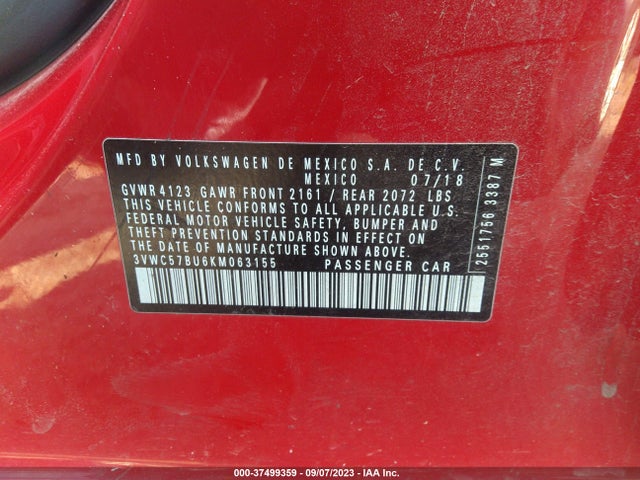 3VWC57BU6KM063155 Volkswagen Jetta S/se/r-line