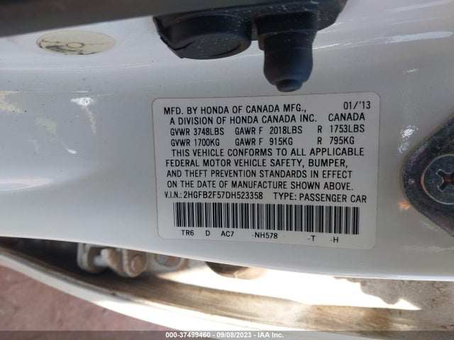 2013 HONDA CIVIC SDN LX VIN: 2HGFB2F57DH523358