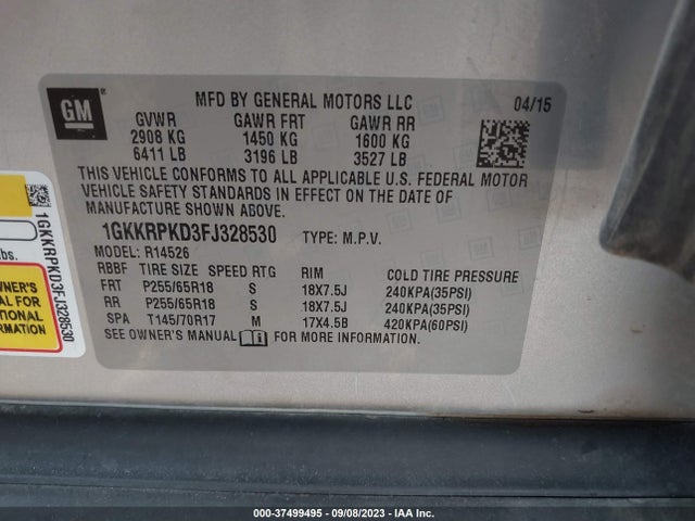 GMC ACADIA SLE 2015 1GKKRPKD3FJ328530 Image 9