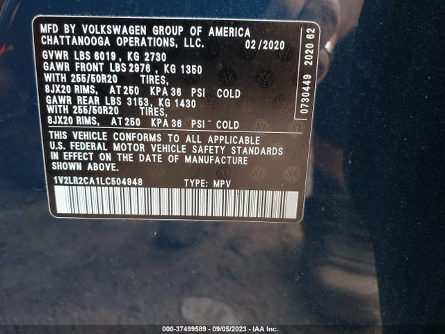 1V2LR2CA1LC504948 Volkswagen Atlas 3.6l V6 Se