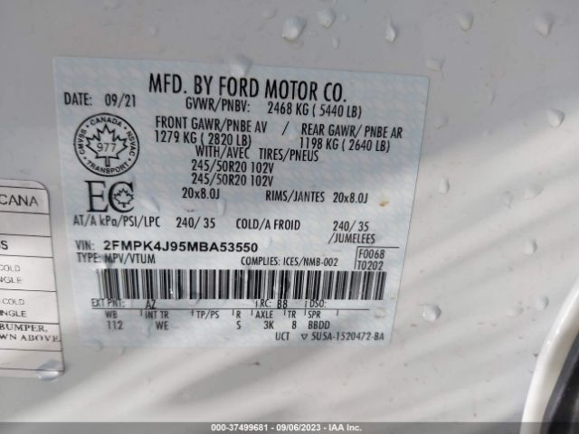 2FMPK4J95MBA53550 Ford Edge Sel/st-line