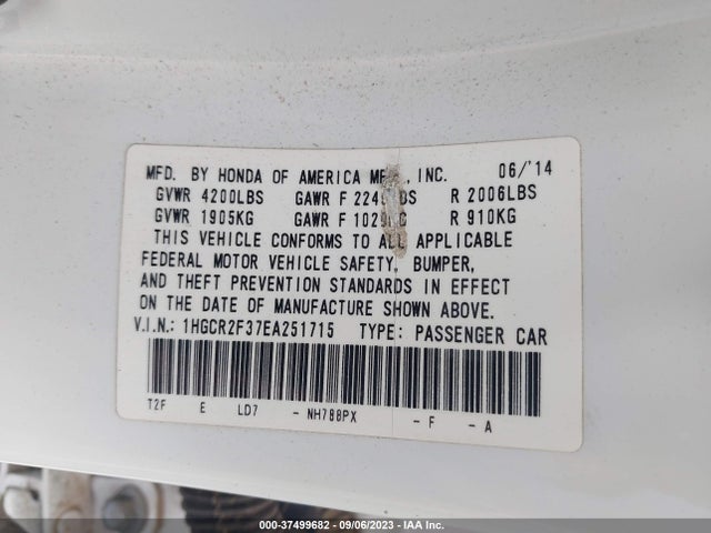 Honda Accord Sedan Lx 2014 1HGCR2F37EA251715 Image 9