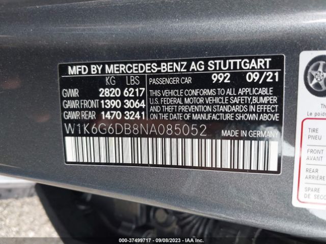 2022 MERCEDES-BENZ S 500 W1K6G6DB8NA085052 Photo 8