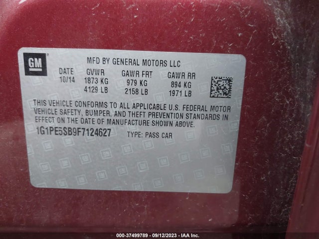 Chevrolet CRUZE LT 2015 1G1PE5SB9F7124627 Image 9