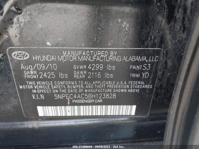 2011 HYUNDAI SONATA LTD VIN: 5NPEC4AC5BH123828