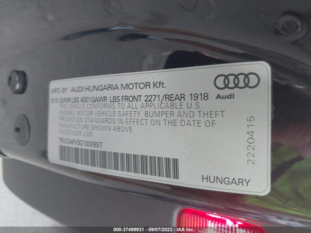 2016 Audi TT, VIN: TRUC5AFV3G1000897