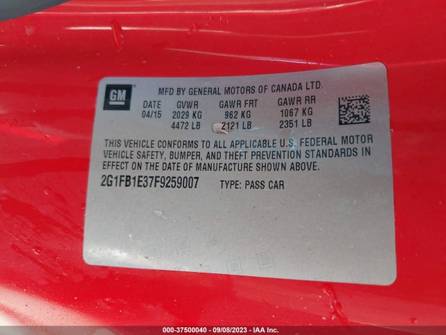 Chevrolet CAMARO LS 2015 2G1FB1E37F9259007 Image 9