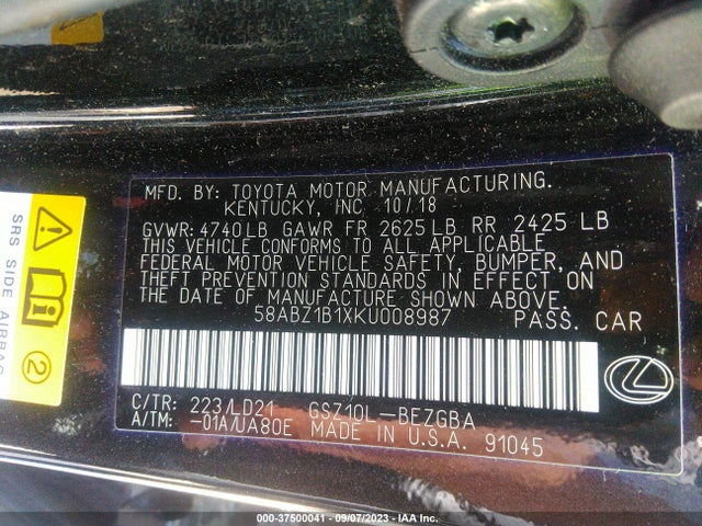 2019 Lexus ES, VIN: 58ABZ1B1XKU008987