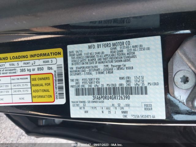 3FA6P0RU4GR126390 Ford Fusion Titanium Hybrid