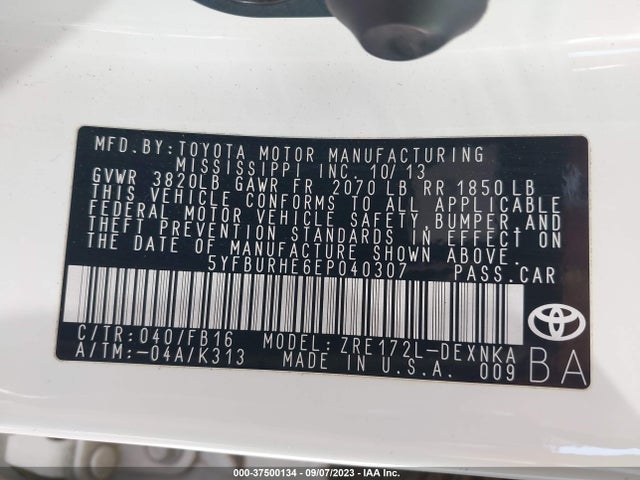 Toyota COROLLA LE 2014 5YFBURHE6EP040307 Image 9