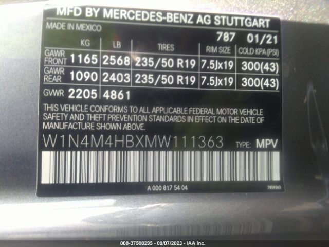 W1N4M4HBXMW111363 Mercedes-Benz Glb Glb 250
