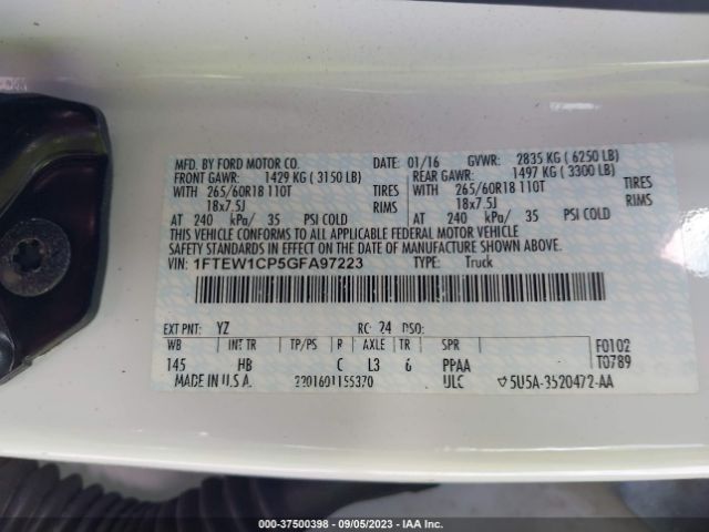 1FTEW1CP5GFA97223 Ford F-150 Xl/lariat/xlt