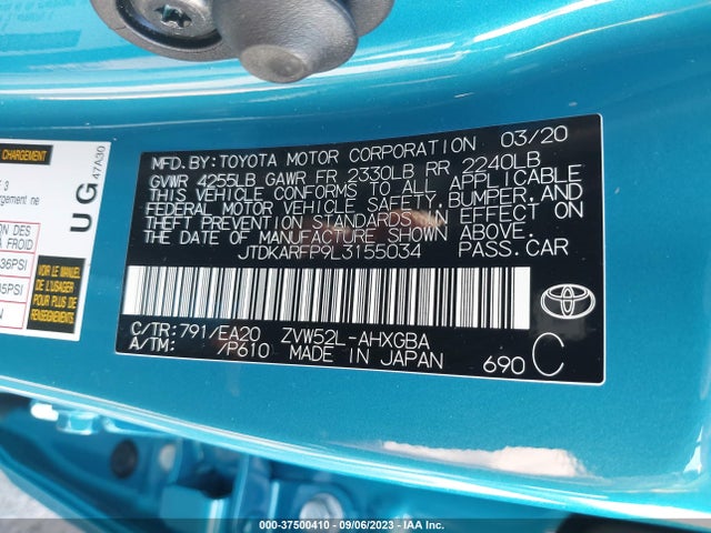 2020 TOYOTA PRIUS PRIME LE/XLE/LIMITED VIN: JTDKARFP9L3155034