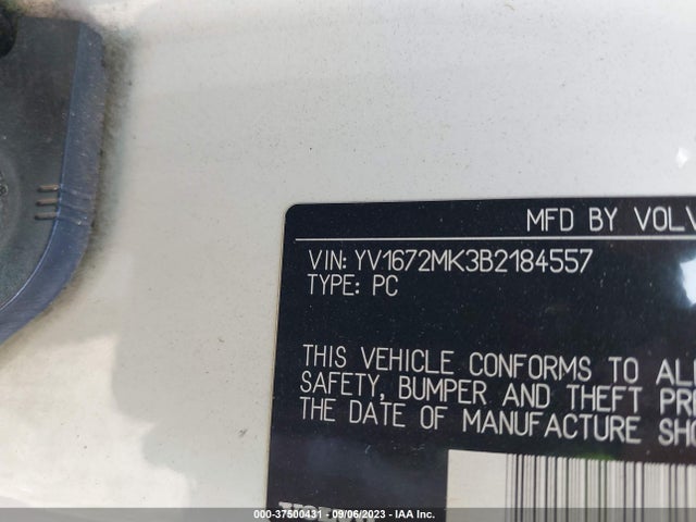 2011 VOLVO C30 VIN: YV1672MK3B2184557