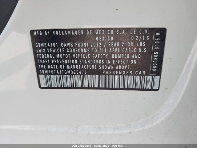 3VW167AJ7GM325476 Volkswagen Jetta Sedan 1.4t S