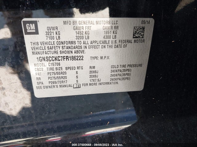 Chevrolet Tahoe Ltz 2015 1GNSCCKC7FR186222 Image 9