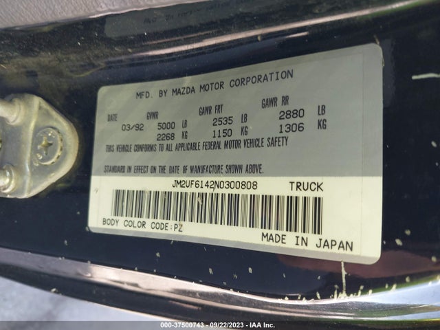 1992 MAZDA B2600 CAB PLUS VIN: JM2UF6142N0300808