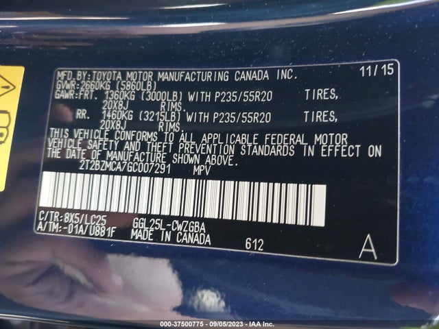 2T2BZMCA7GC007291 Lexus RX 350