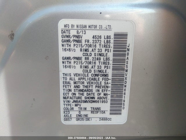 2013 NISSAN ROGUE S VIN: JN8AS5MVXDW661950