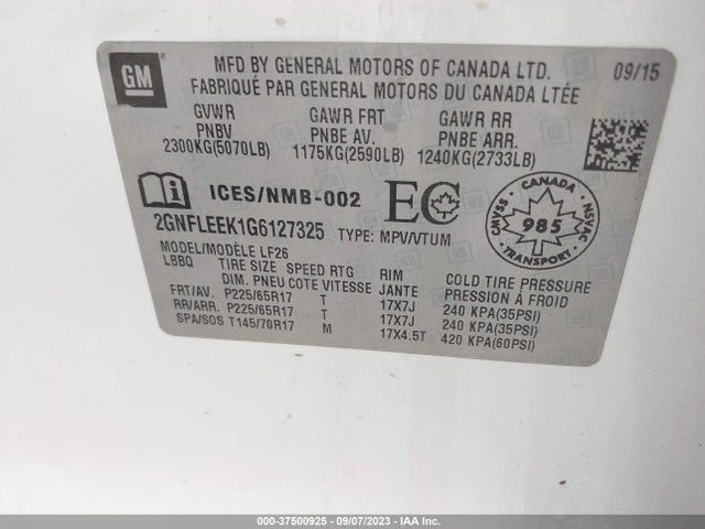 Chevrolet EQUINOX LS 2016 2GNFLEEK1G6127325 Image 9