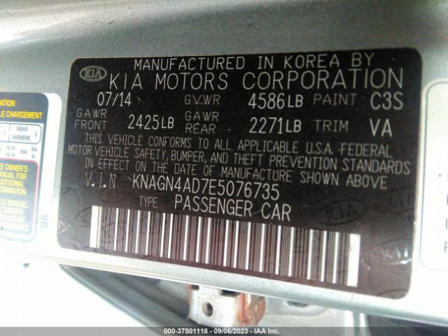 KNAGN4AD7E5076735 KIA Optima Hybrid Ex