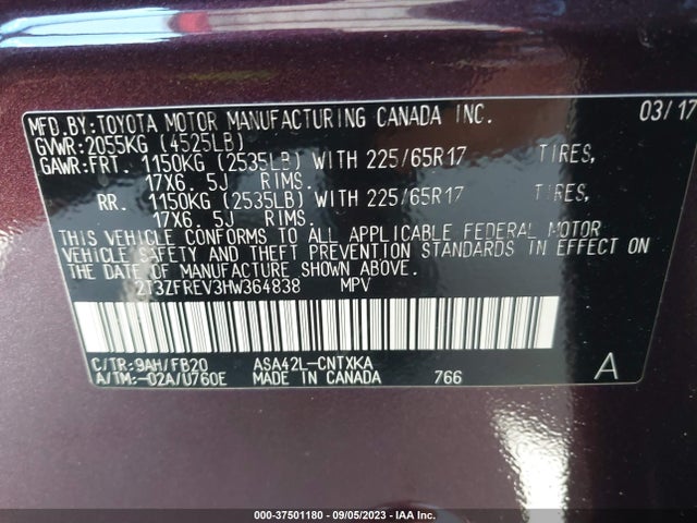 2017 TOYOTA RAV4 LE VIN: 2T3ZFREV3HW364838