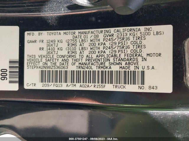 2008 TOYOTA TACOMA 5TEPX42N98Z536063 Photo 8