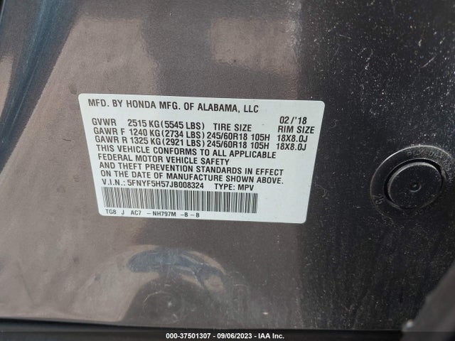 Honda Pilot Ex-l 2018 5FNYF5H57JB008324 Image 9