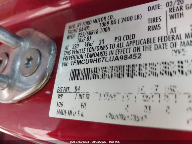 1FMCU9H67LUA98452 Ford ESCAPE SEL