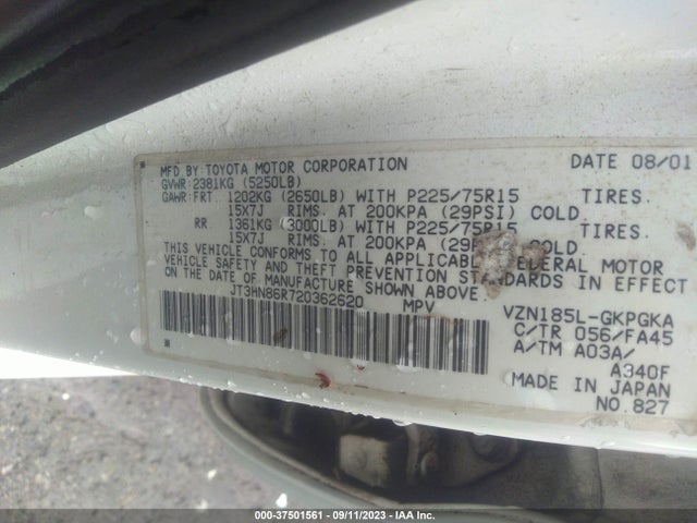2002 TOYOTA 4RUNNER SR5 VIN: JT3HN86R720362620