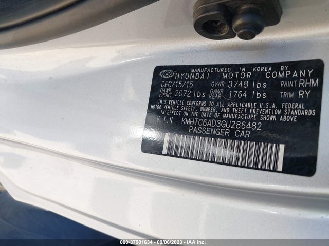 2016 HYUNDAI VELOSTER VIN: KMHTC6AD3GU286482