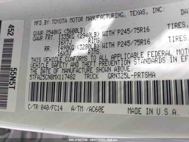 Toyota Tacoma Sr5 V6 2021 5TFAZ5CN8MX117482 Image 9