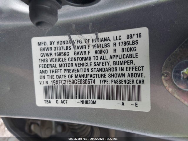 Honda Civic Sedan Lx 2016 19XFC2F59GE080674 Image 9