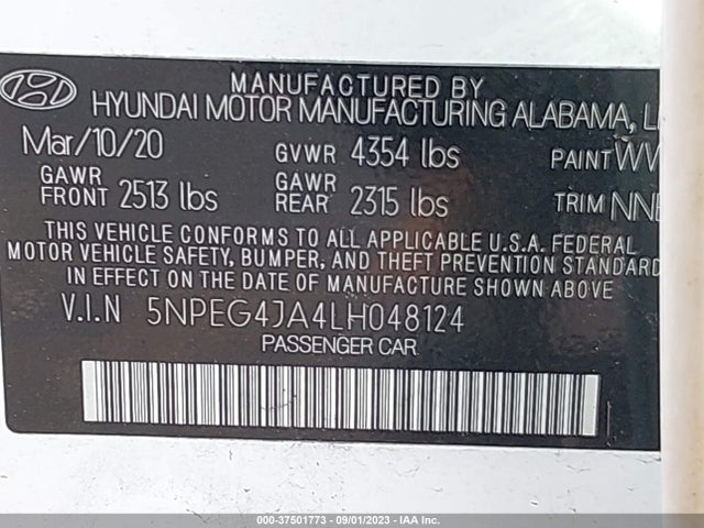 2020 Hyundai Sonata, VIN: 5NPEG4JA4LH048124