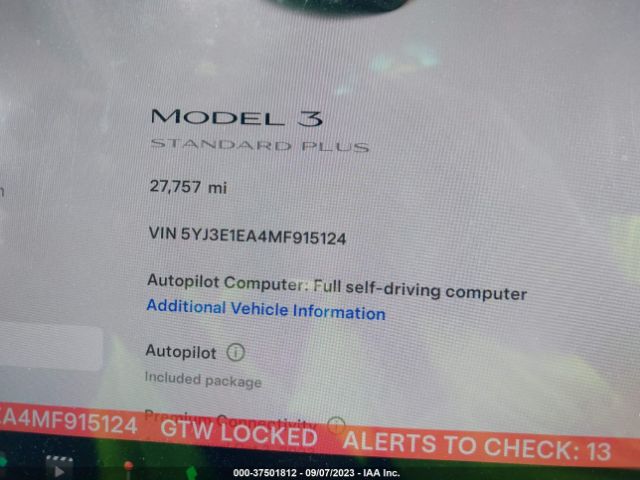 5YJ3E1EA4MF915124 Tesla Model 3 Standard Range Plus