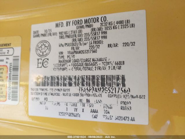 1FA6P8AM2G5217560 Ford Mustang V6