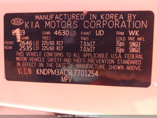 KNDPM3AC5L7701254 KIA Sportage Lx