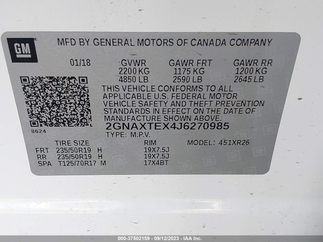 Chevrolet EQUINOX LT 2018 2GNAXTEX4J6270985 Image 9