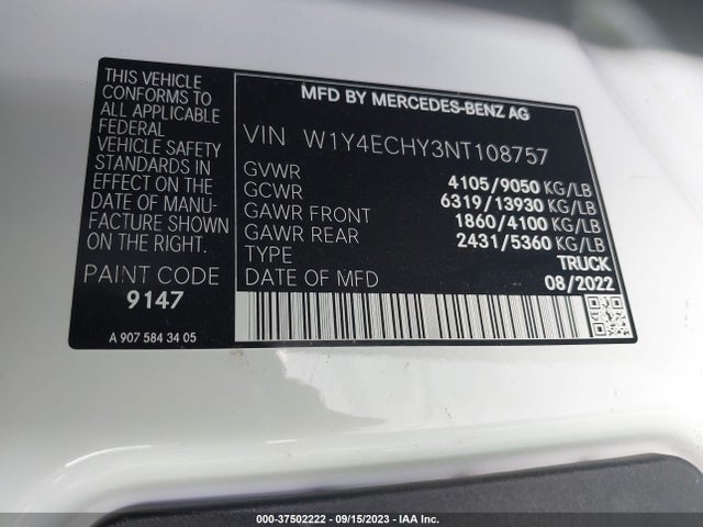 2022 Mercedes-Benz Sprinter, VIN: W1Y4ECHY3NT108757