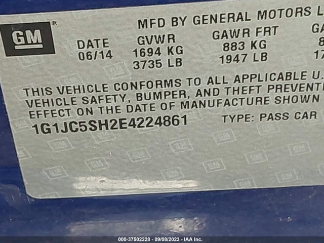 Chevrolet SONIC LT 2014 1G1JC5SH2E4224861 Image 9