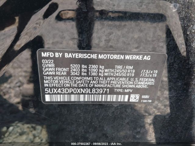 5UX43DP0XN9L83971 BMW X3 Sdrive30i